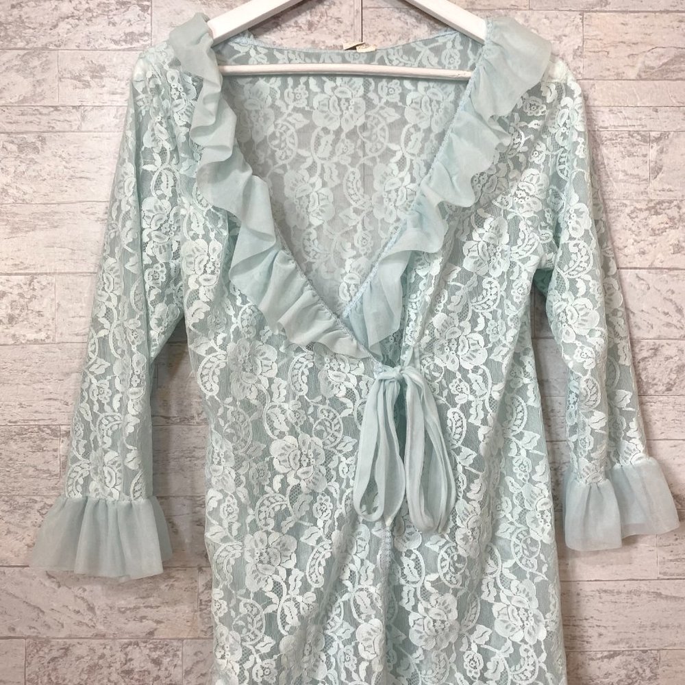 Baby Blue Lace Robe Size Medium - Picture 9 of 9